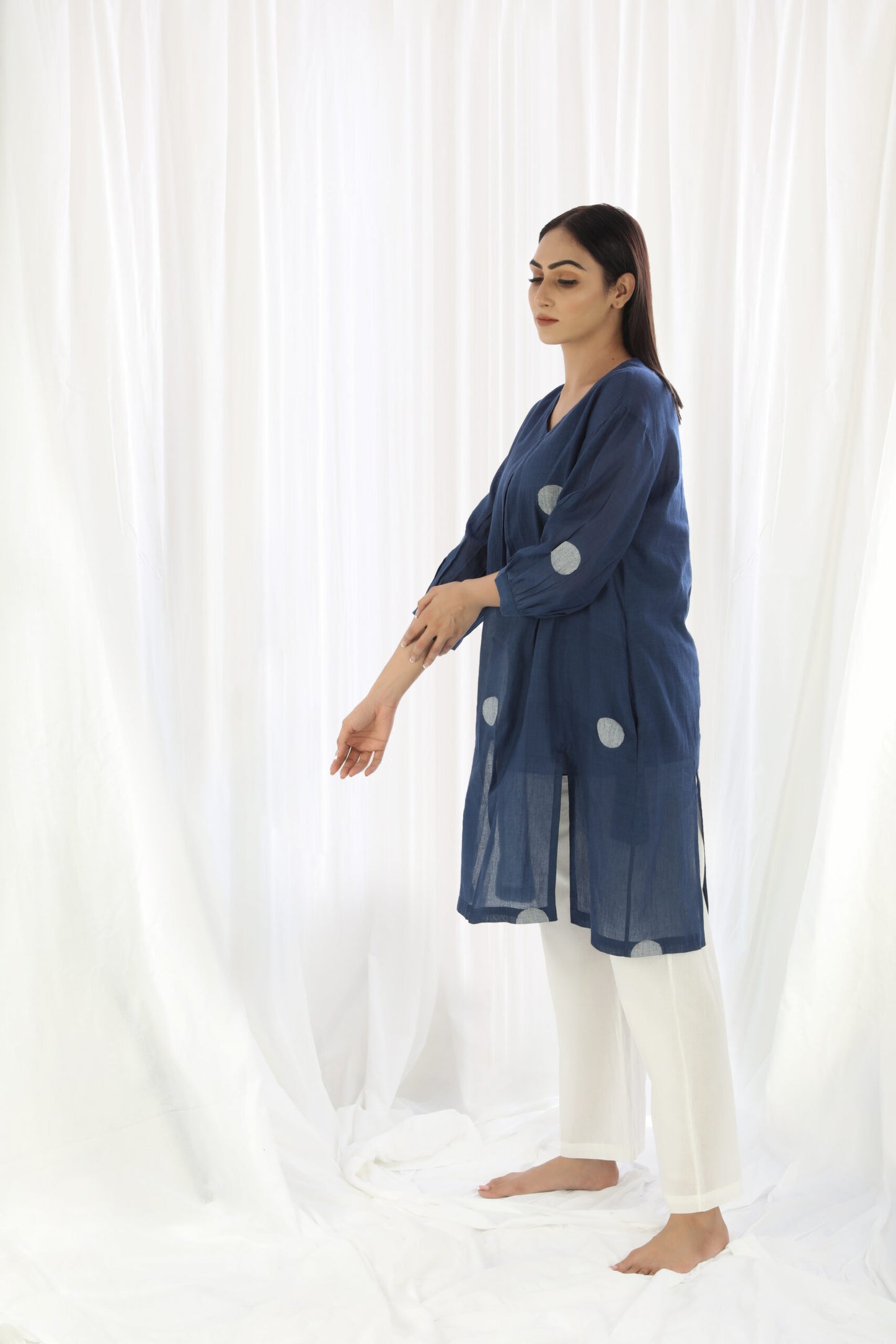 French Blue V Neck Top Co-ord