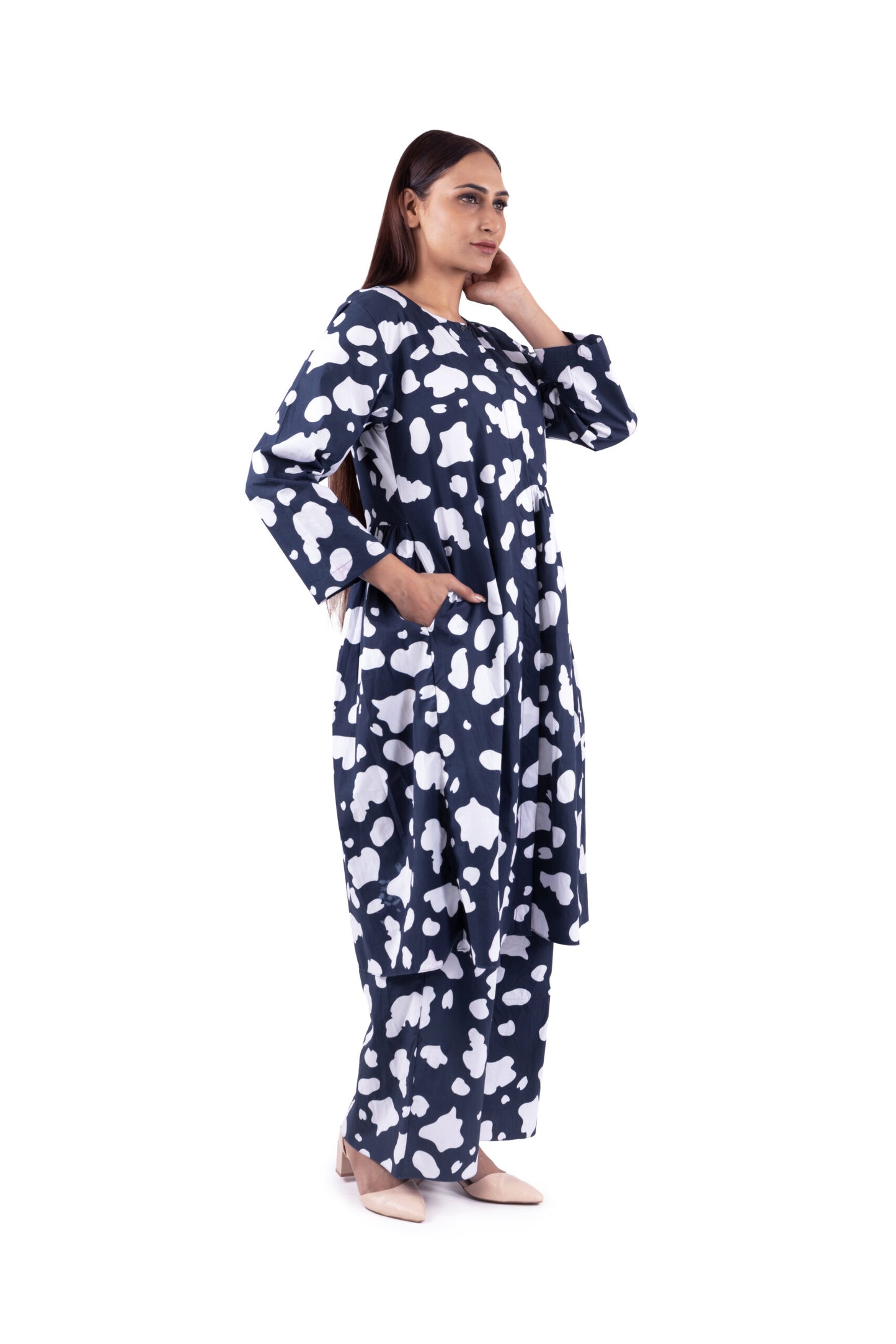 IRIS print one side gather’s Dress Co-ord