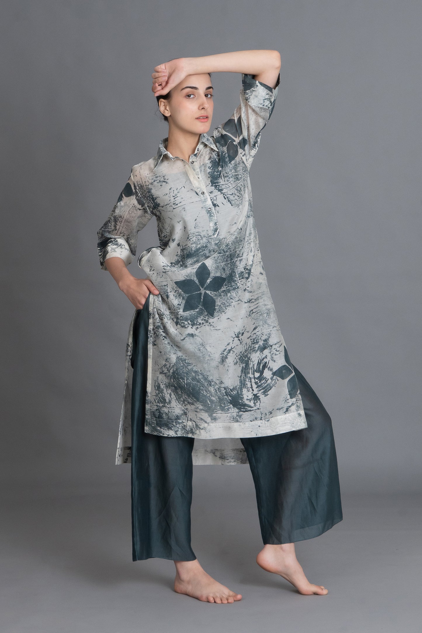 Mint Texture Long Shirt Co-ord