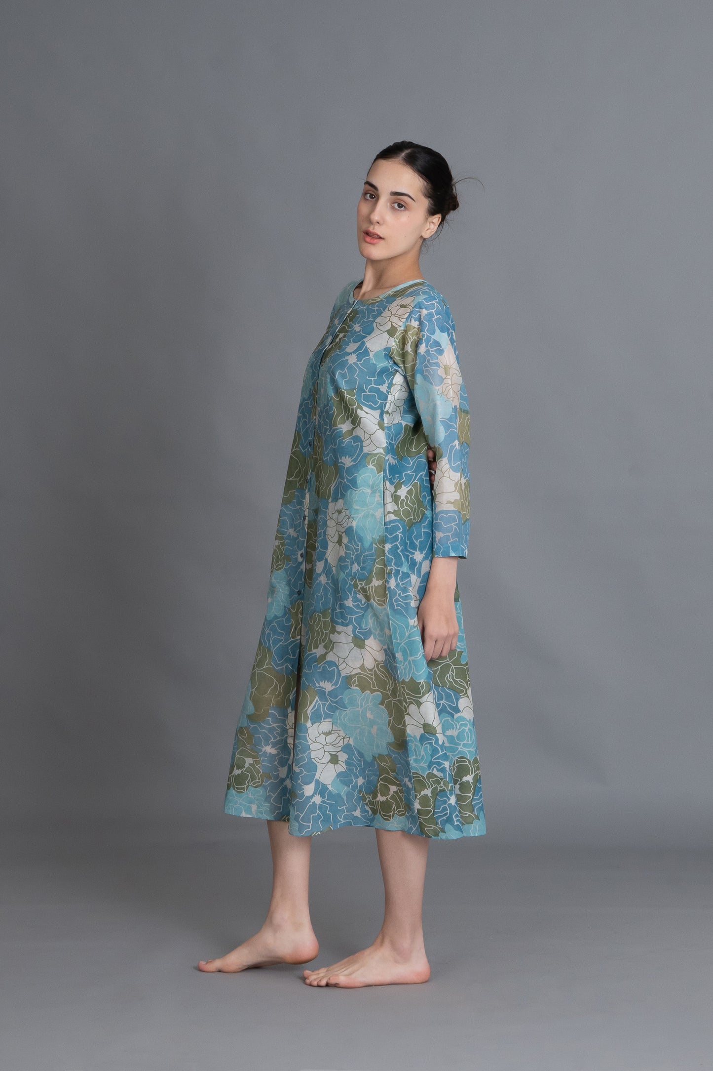 Ocean Blue Floral Print Kurta