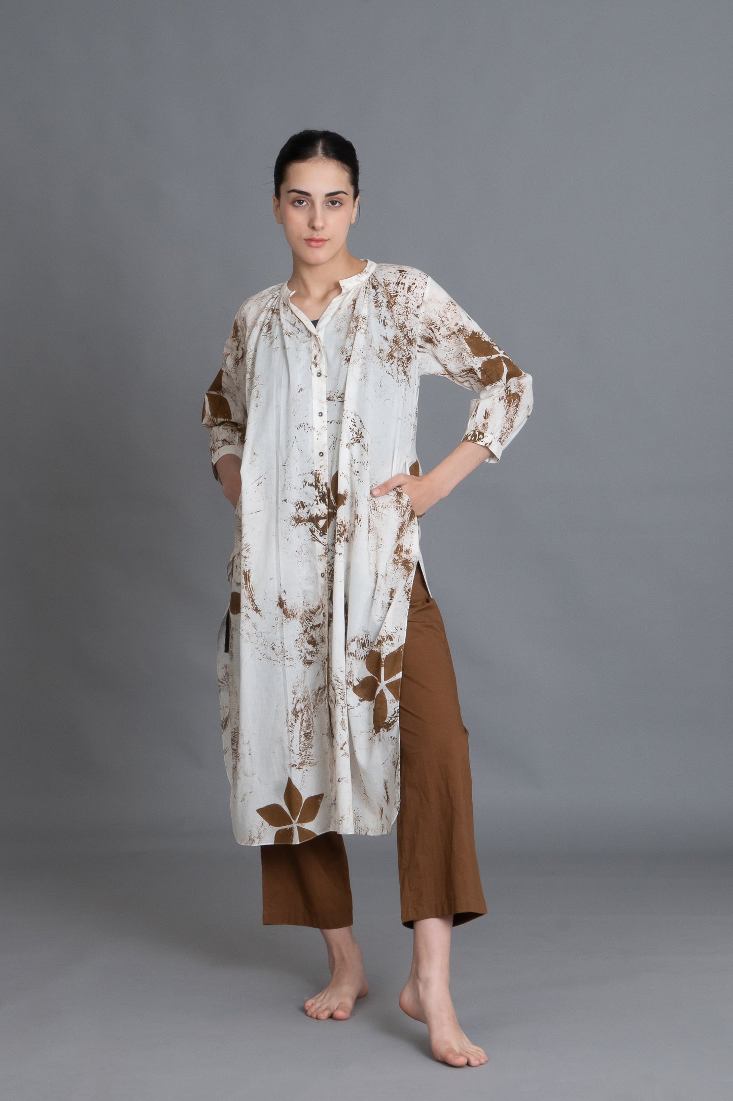 Earthy Brown Print Dress Co-ord