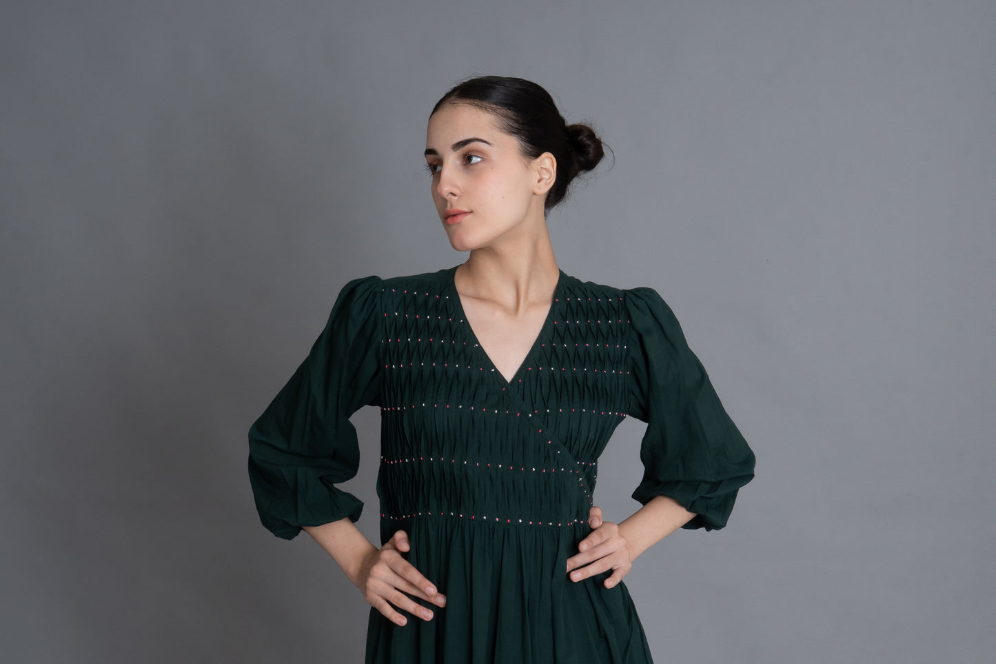 Forest Green Hand-Smocked Dress