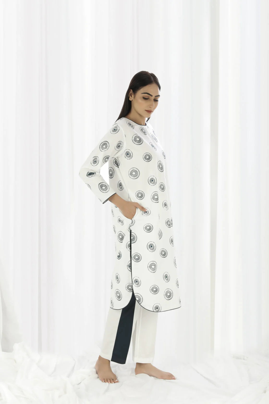 Circular Print Round Neck Top Co-ord