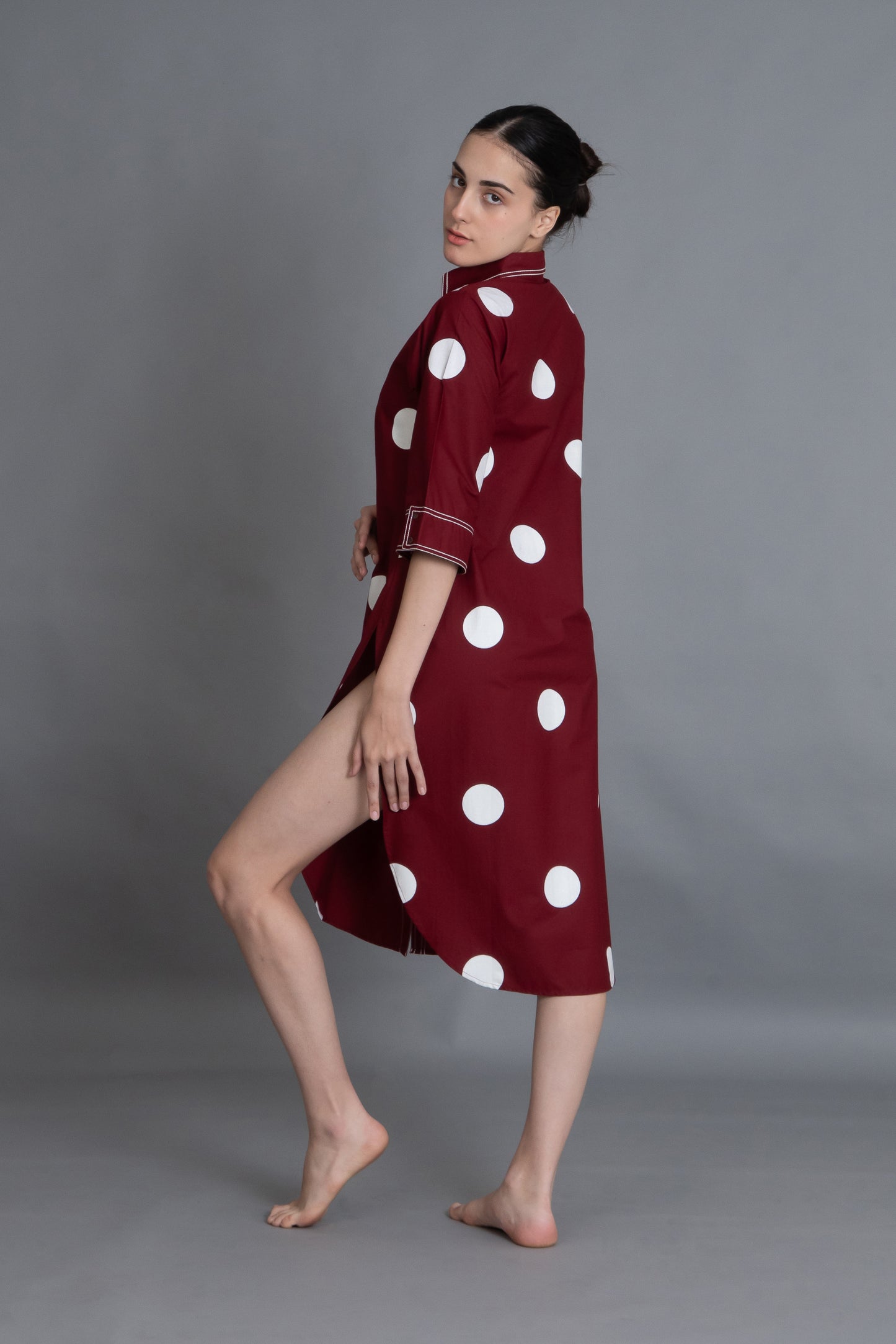 Crimson Embroidered Polka Shirt
