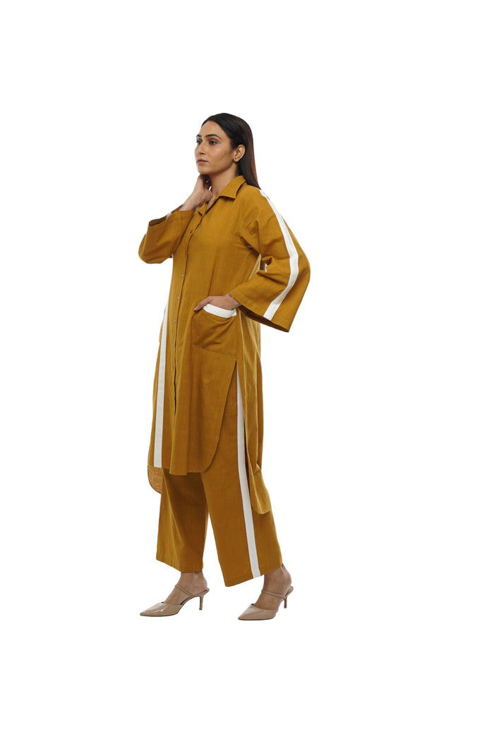 Mustard Cotton handloom kurta co-ord