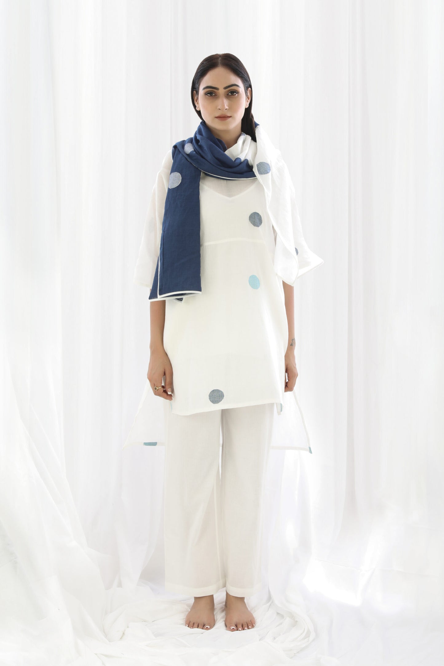 Navy & Bright White Polka Scarf