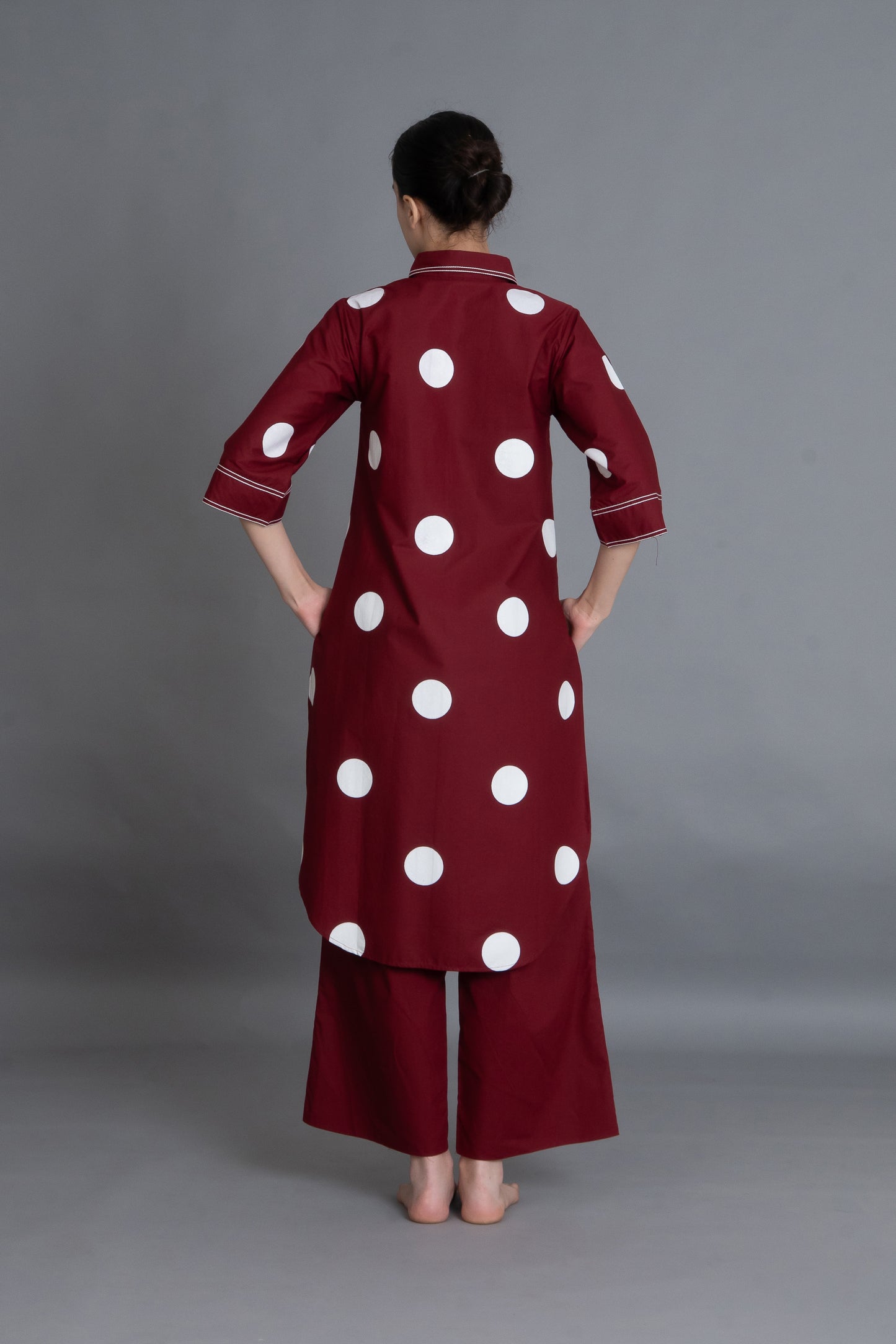 Crimson Embroidered Polka Shirt Co-ord