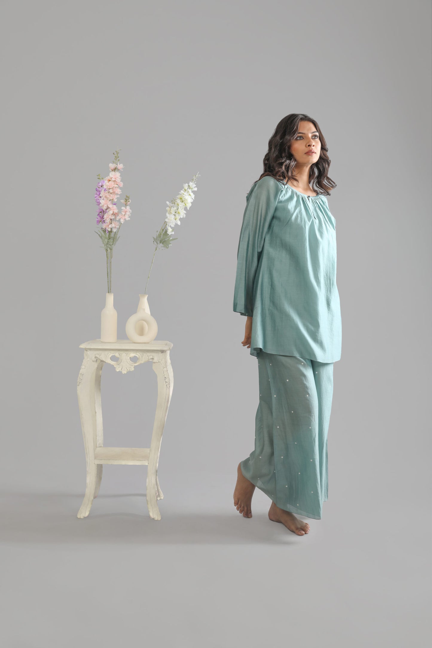 Topaz Green round neck top with pant