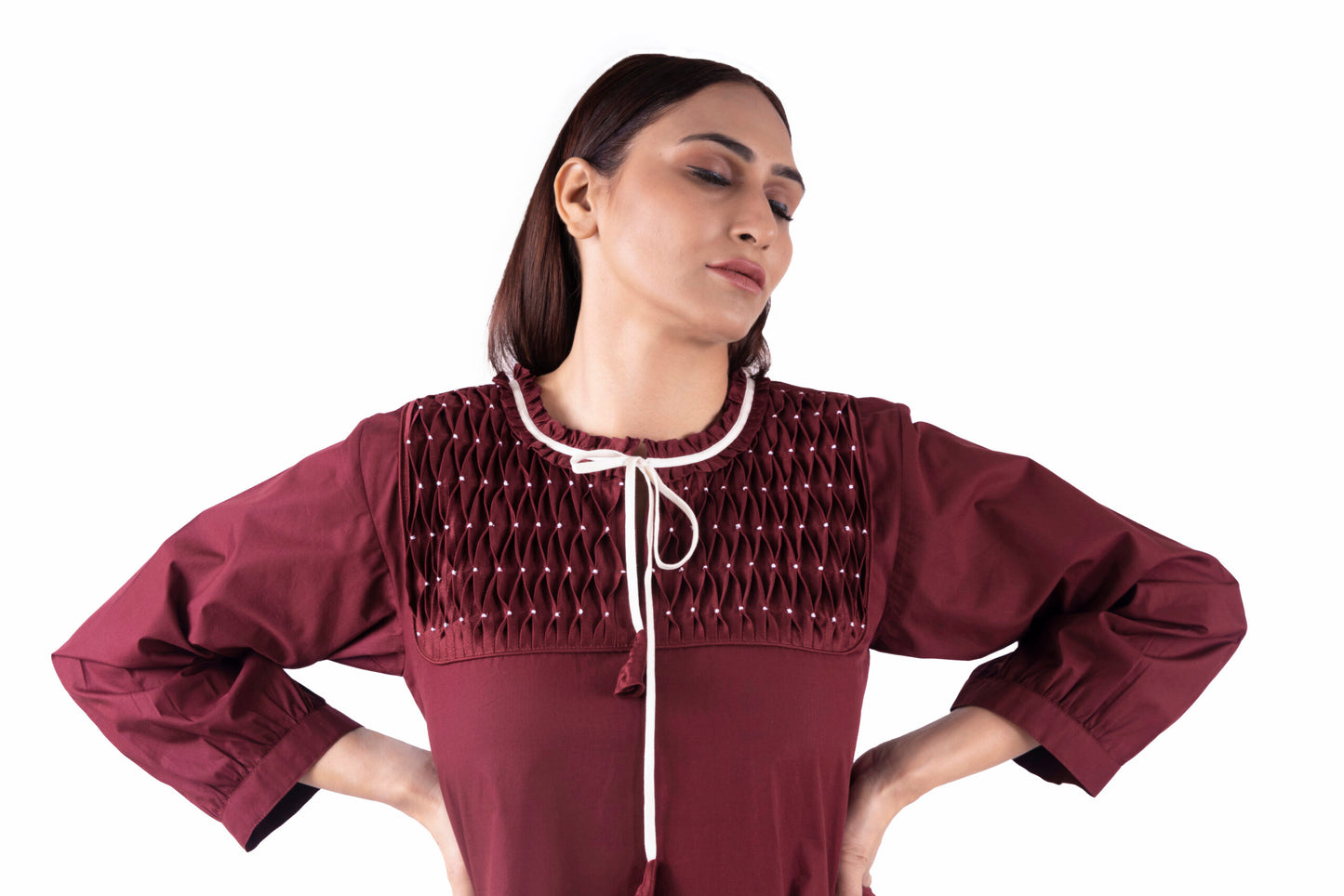 Smocking Round Neck Dress Co-Ord