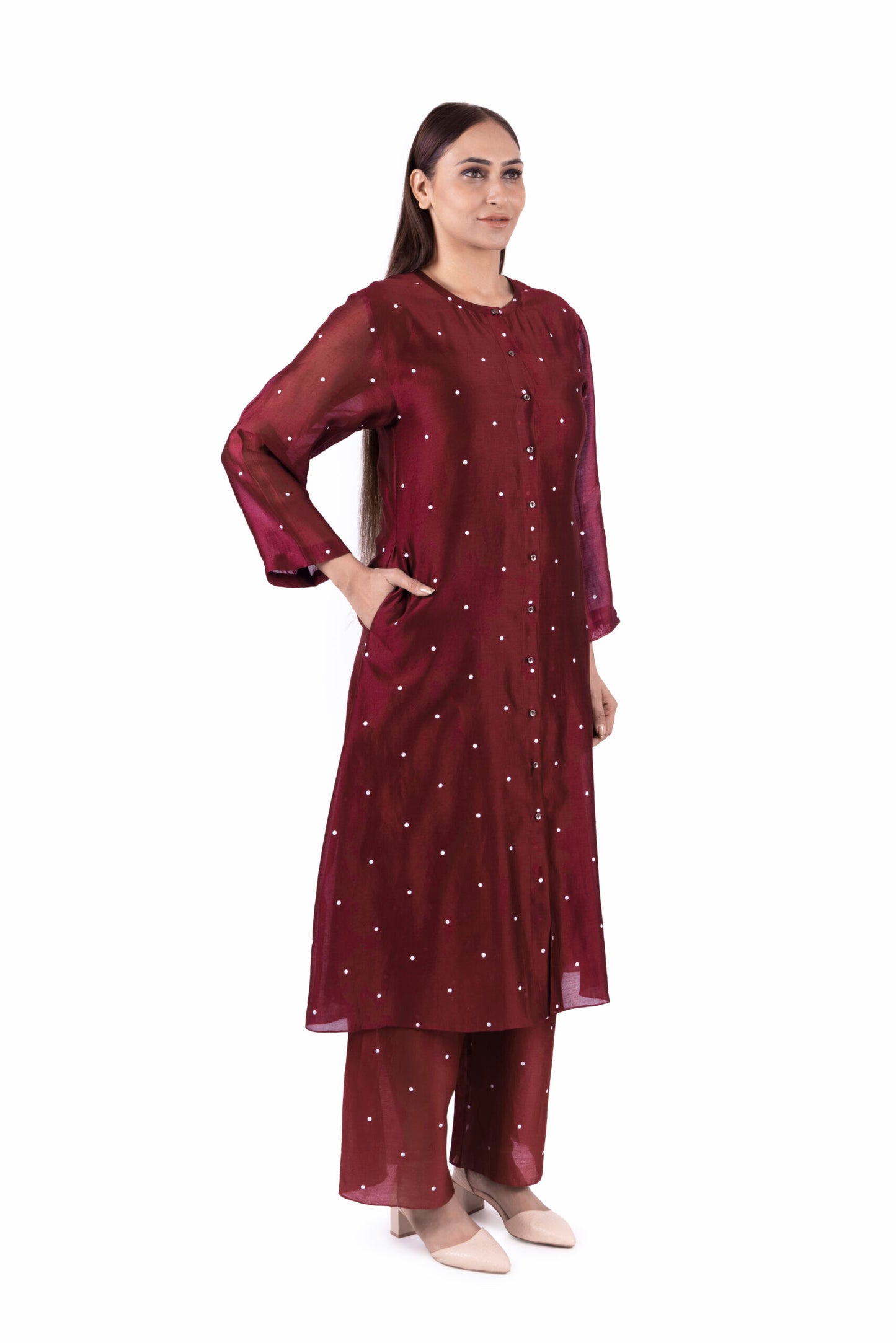 Brick Round Neck Dot Dress Co-ord