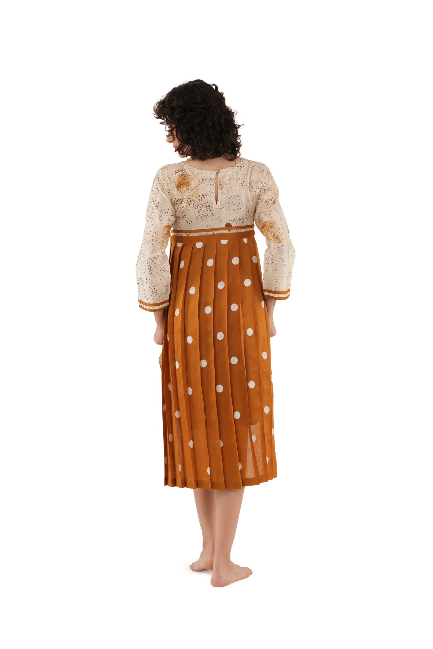 Rust Texcher print Pleated Dress