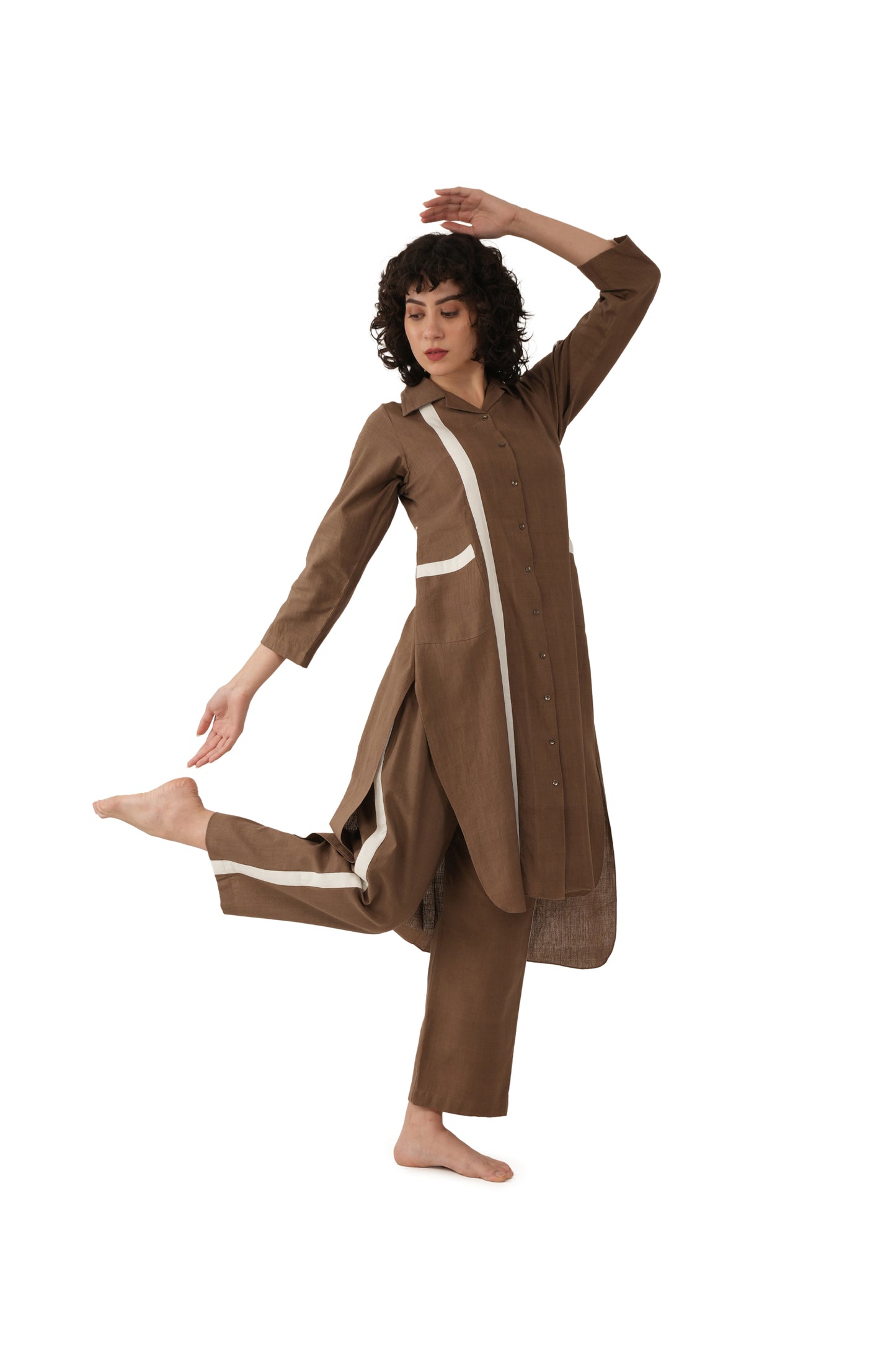 Brown Hand Made Cotton Kurta Co-ord