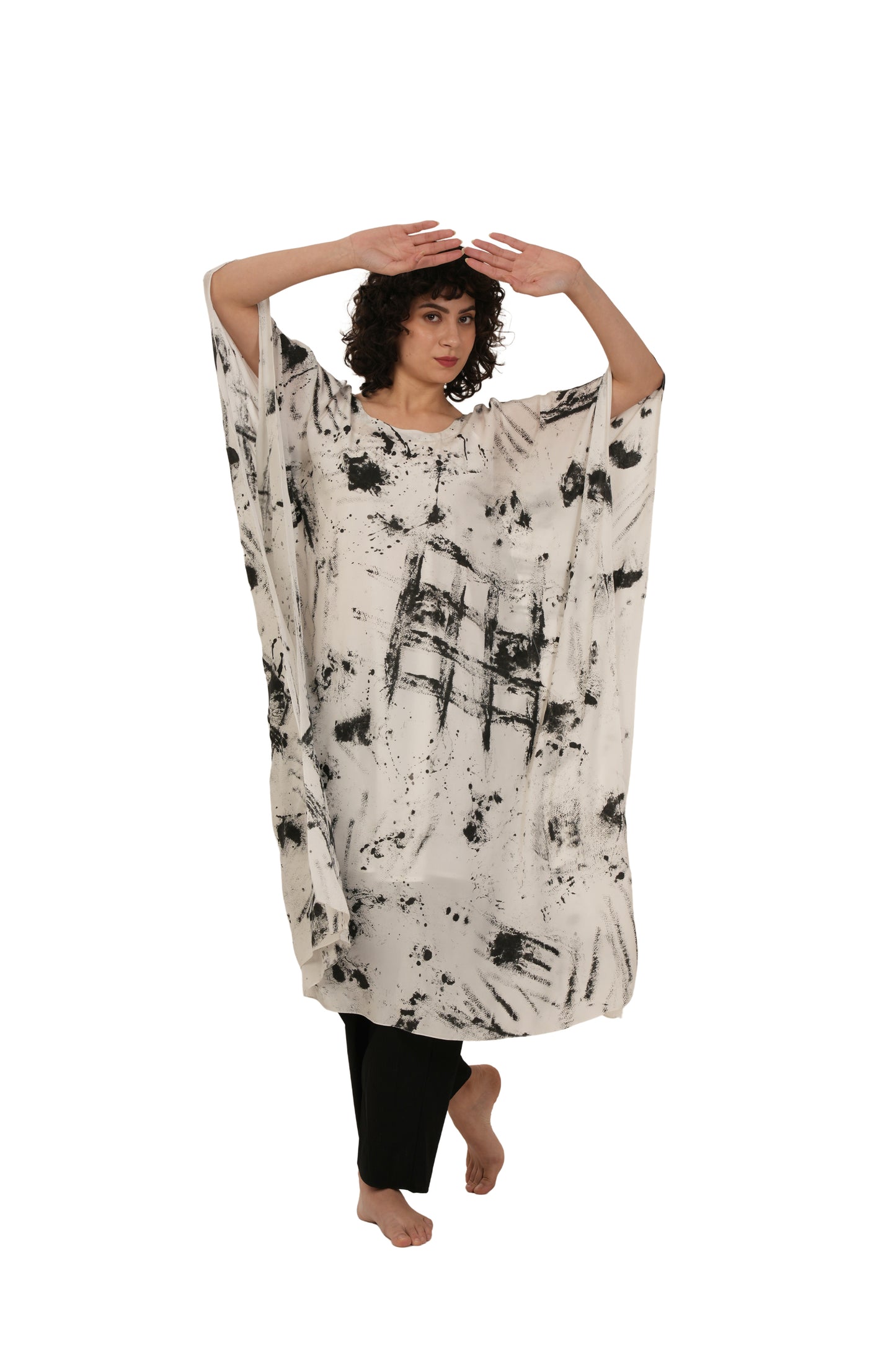 Black Silk Printed Kaftan With Bottom