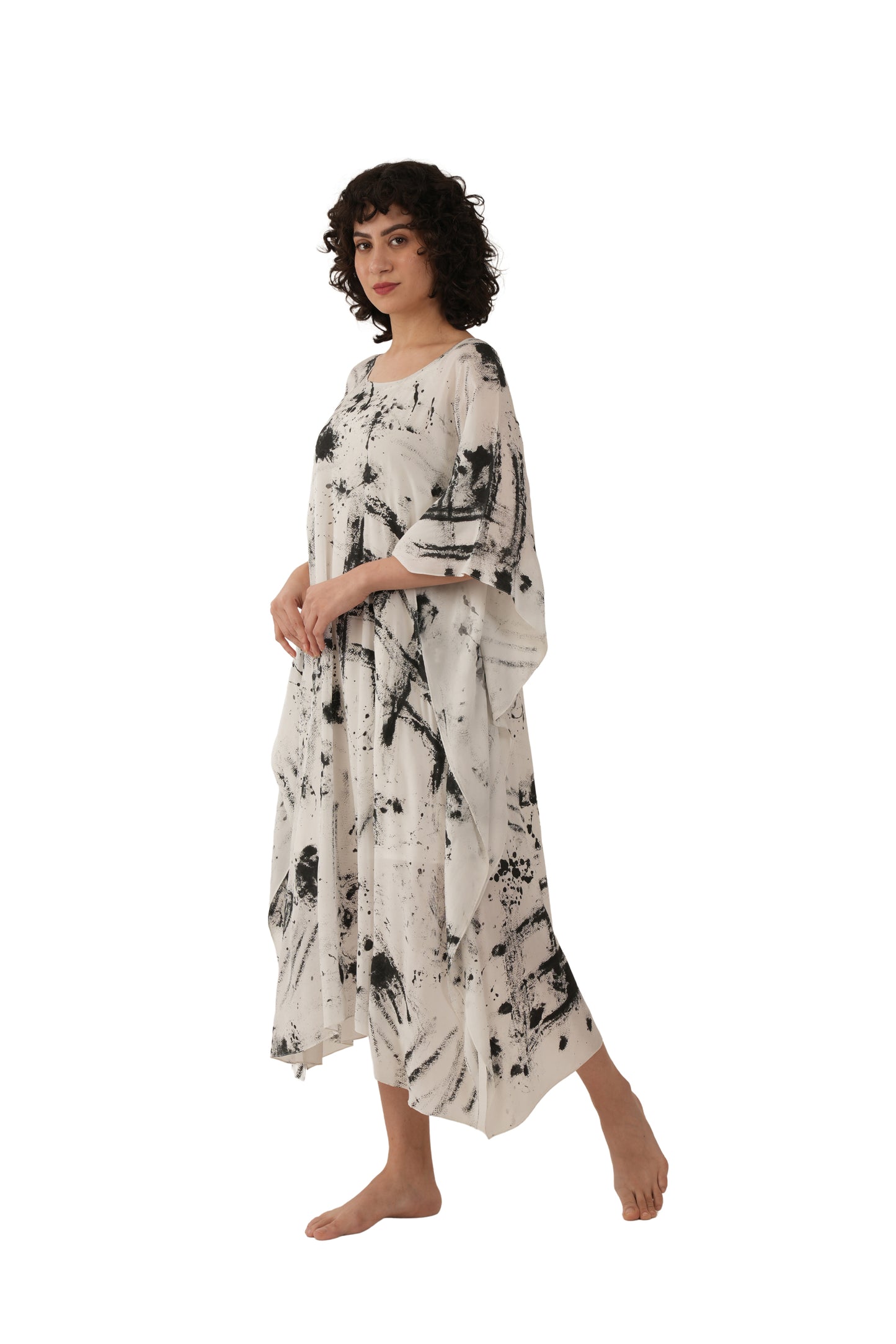 Black Silk Printed Kaftan