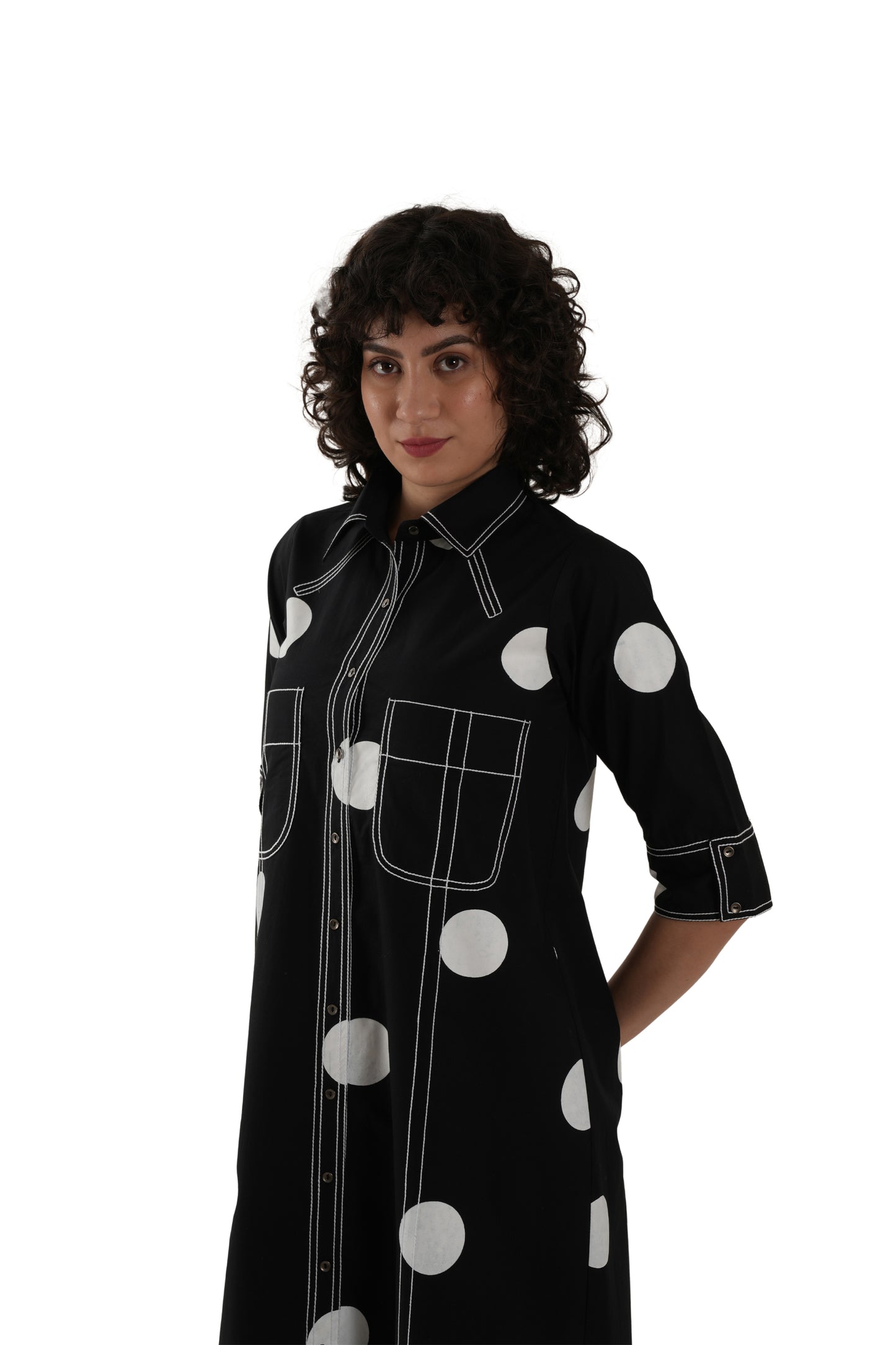 Shirt white Polka Embroidery with Bottom