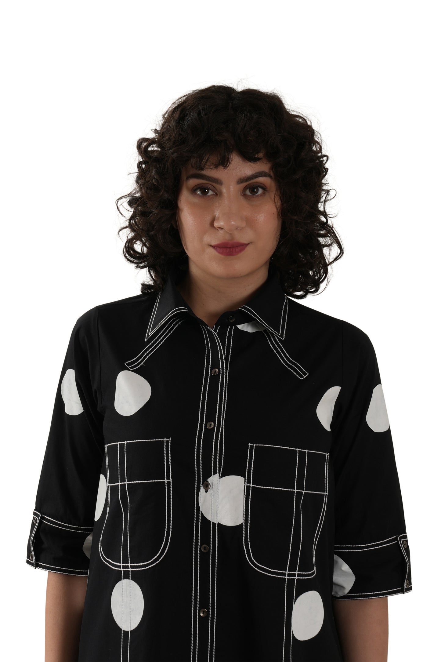 Shirt white Polka Embroidery