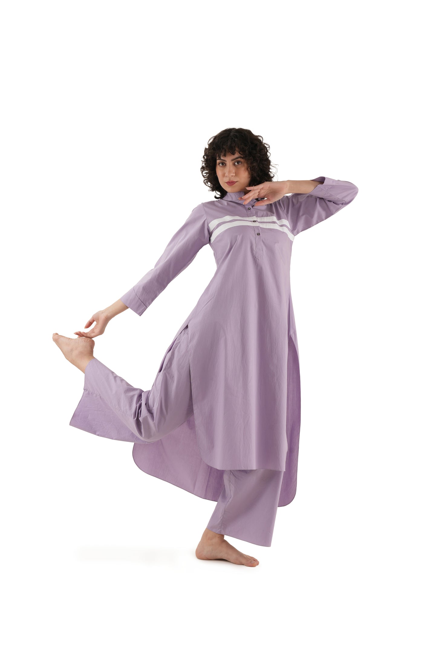 Lilac Straight Fit Kurta with Mandarin Collar With Bottom