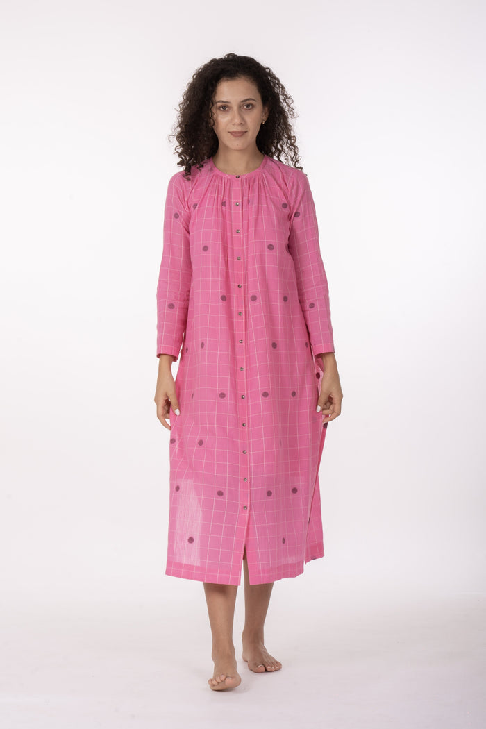 Rosé Check Midi Dres