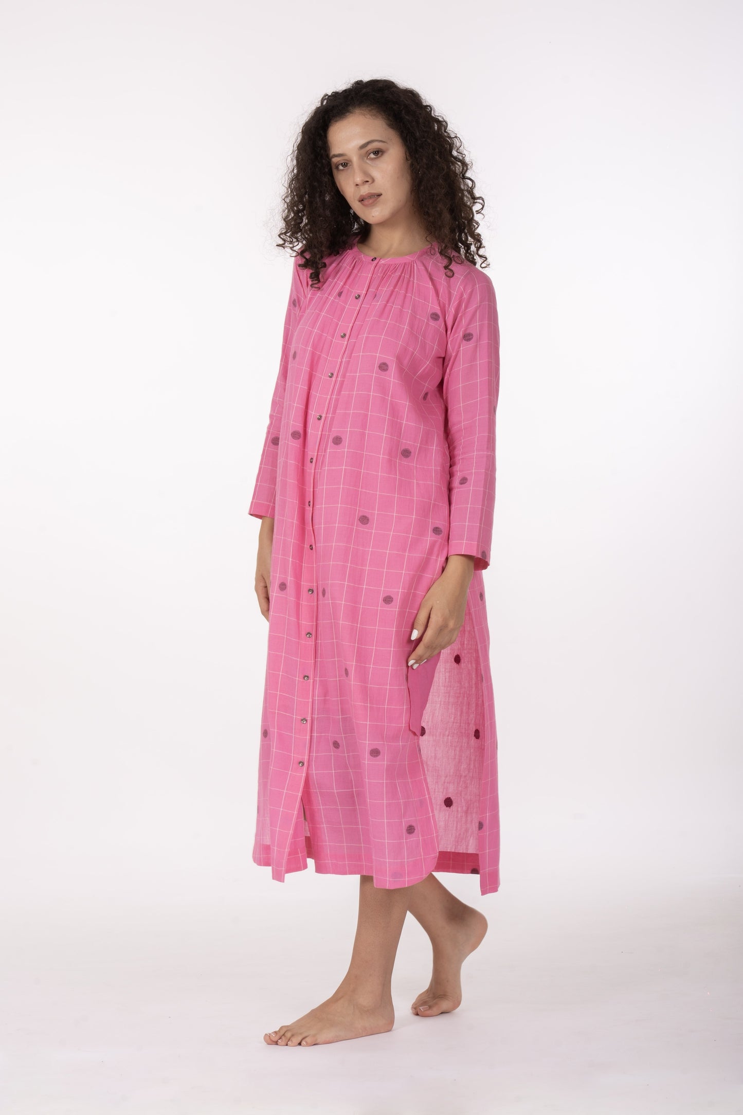 Rosé Check Midi Dres