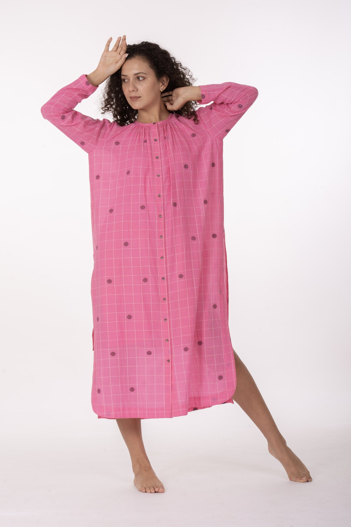 Rosé Check Midi Dress with Bottom