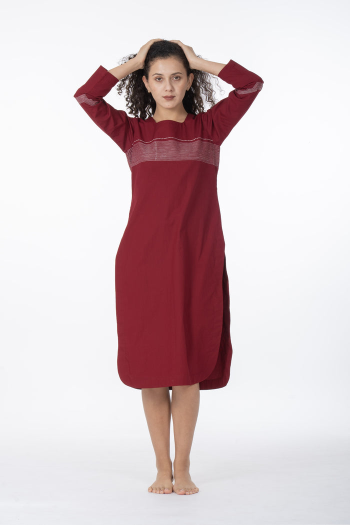 Maroon Grace Embroidery Dress