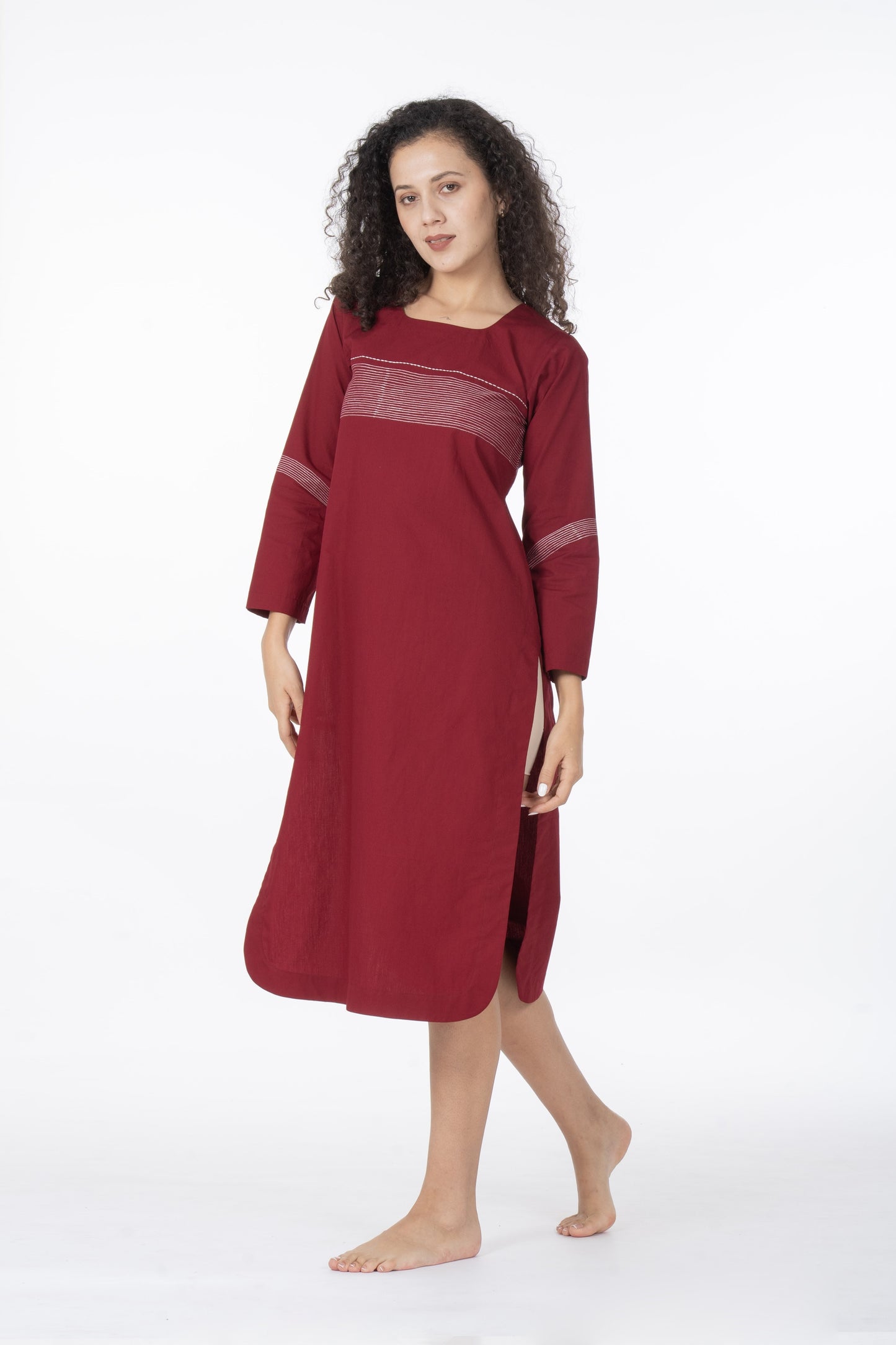 Maroon Grace Embroidery Dress Co-ord