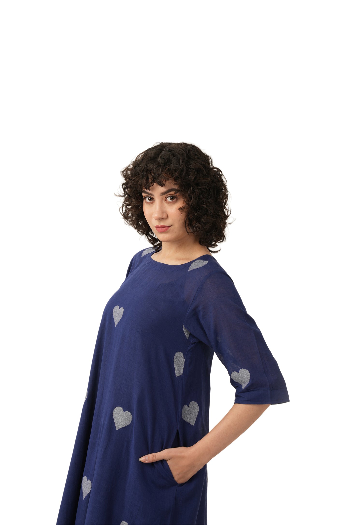 Navy Blue Heart Motif A-line Kurta with Bottom