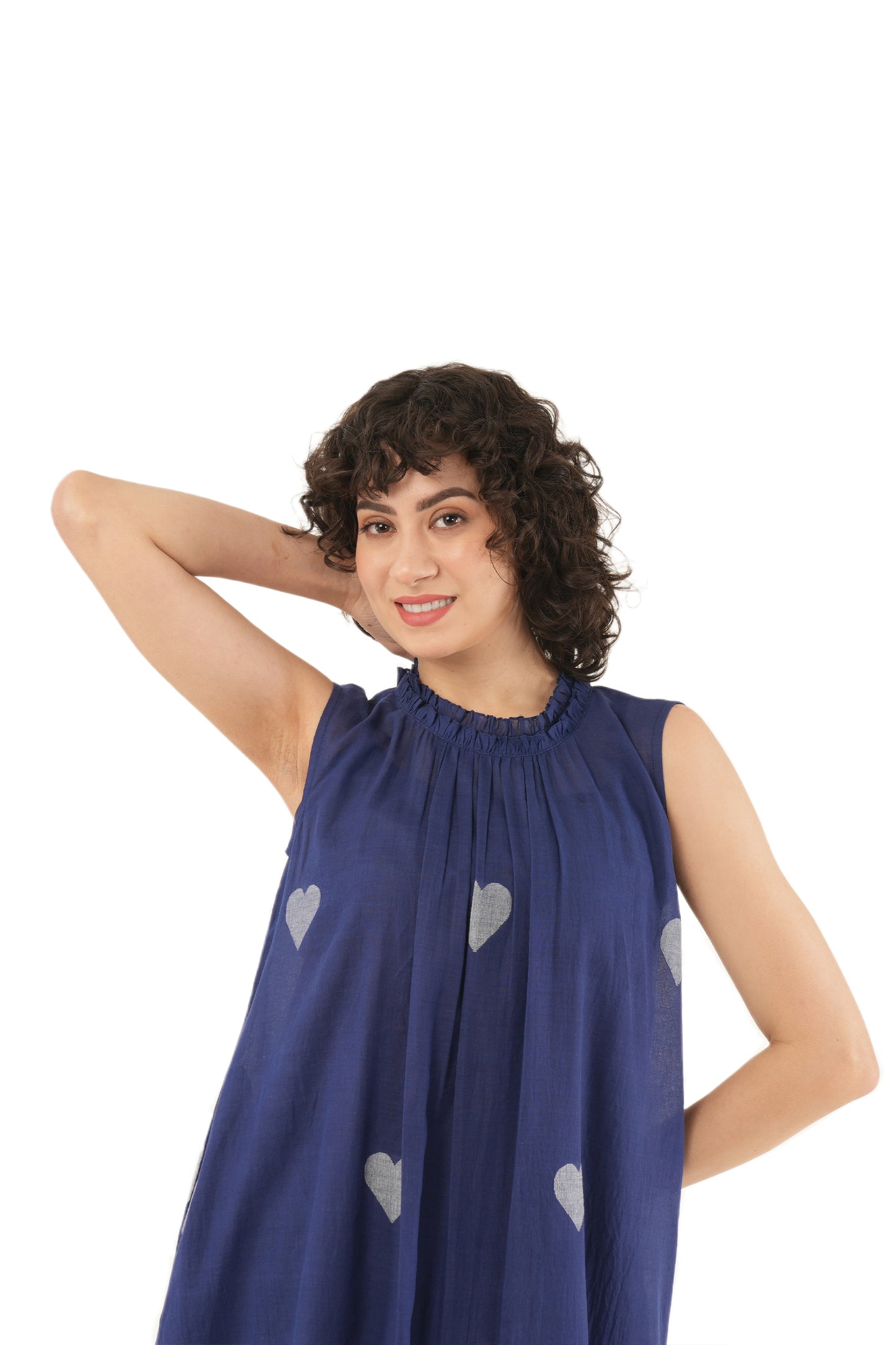 Navy Blue Heart Motif A-line Frill Dress Co-ord