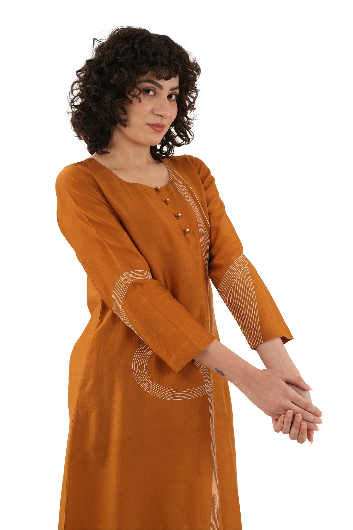 Rust Hand-Embroidered Straight Kurta Co-ord Set