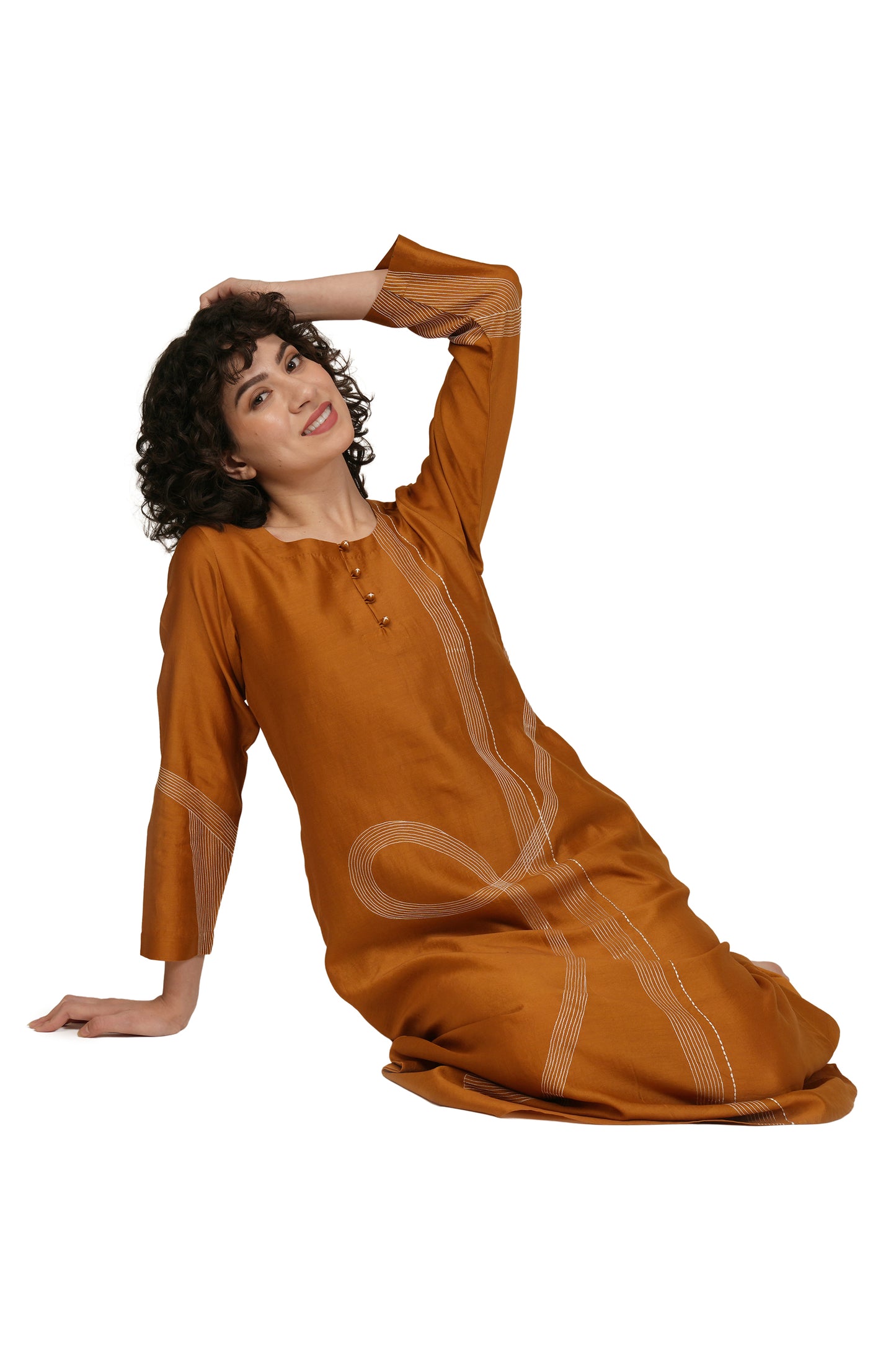 Rust Hand-Embroidered Straight Kurta