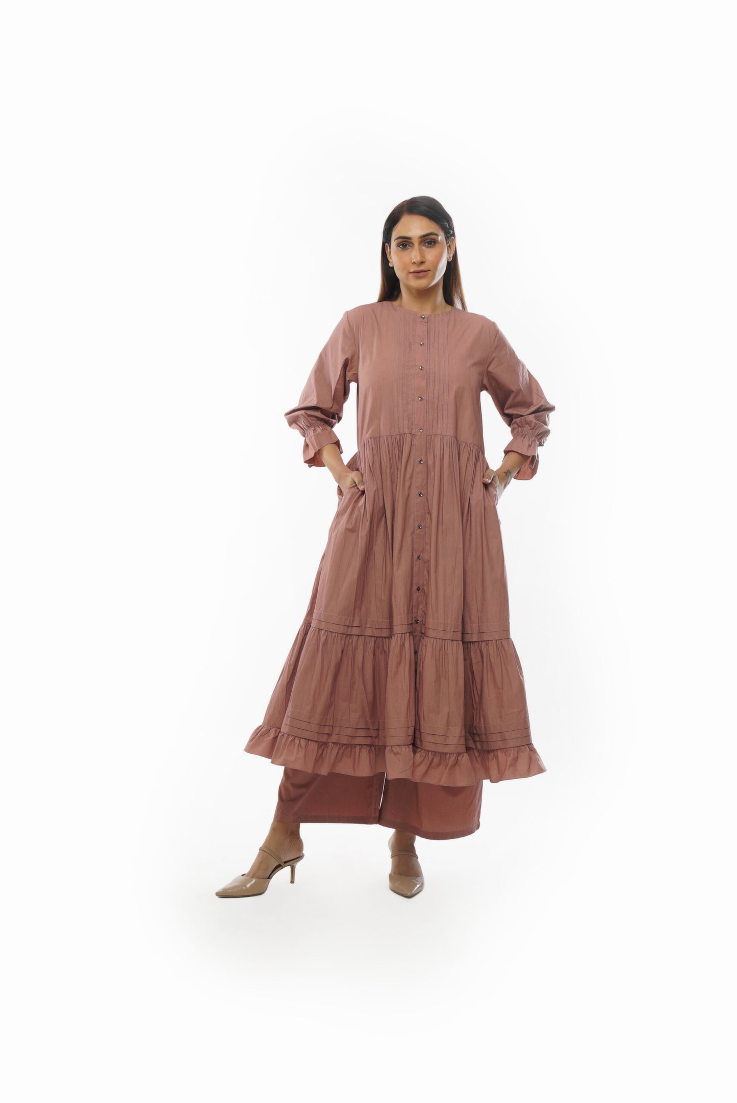 Pink Piltex Round Neck Dress Co-ord