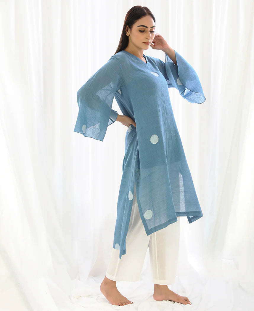French Blue Wide Sleeve Top Co-ord