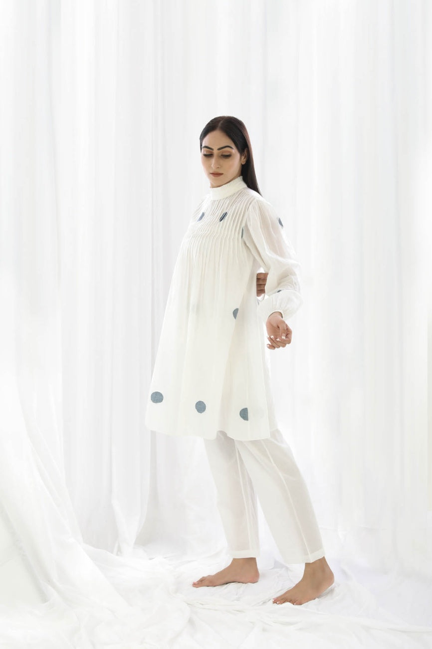 Bright White Yoke Pleat Top Co-ord