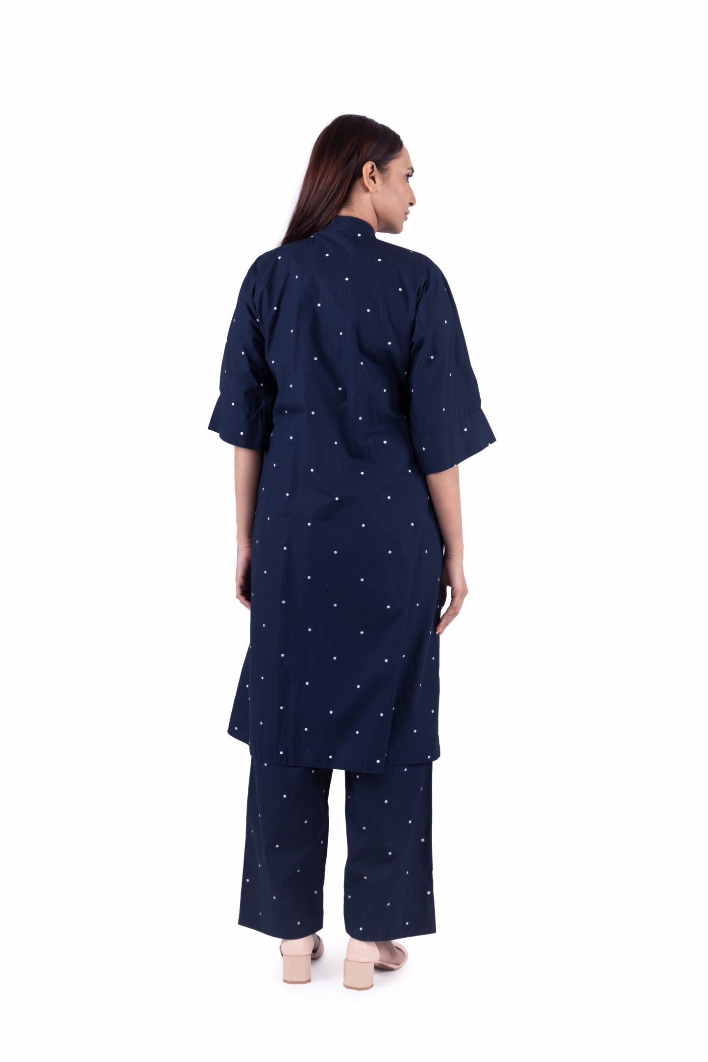 Navy Blue Dot print pleated Dress Co-ord