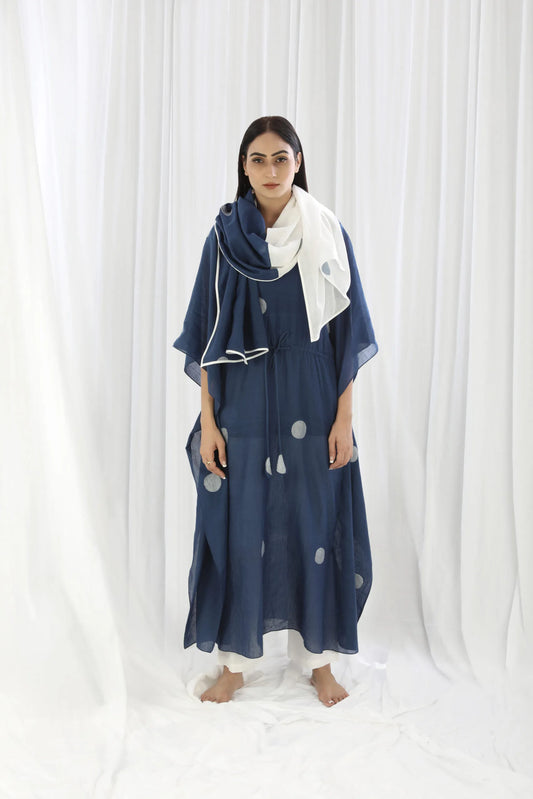 Navy Kaftan  Co-ord With Scarf