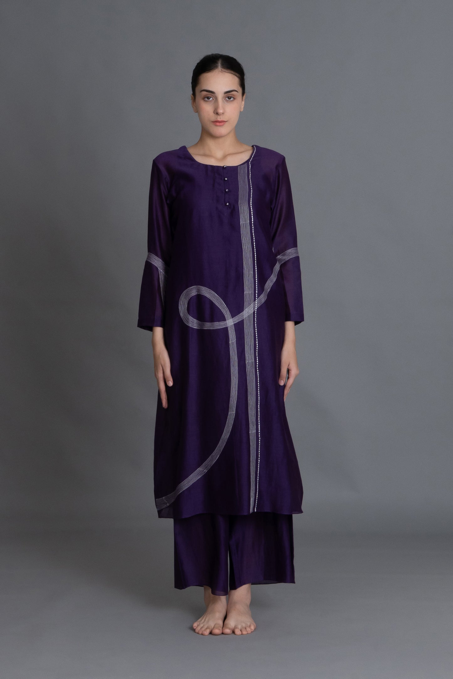 Purple Embroidered Dress Co-ord