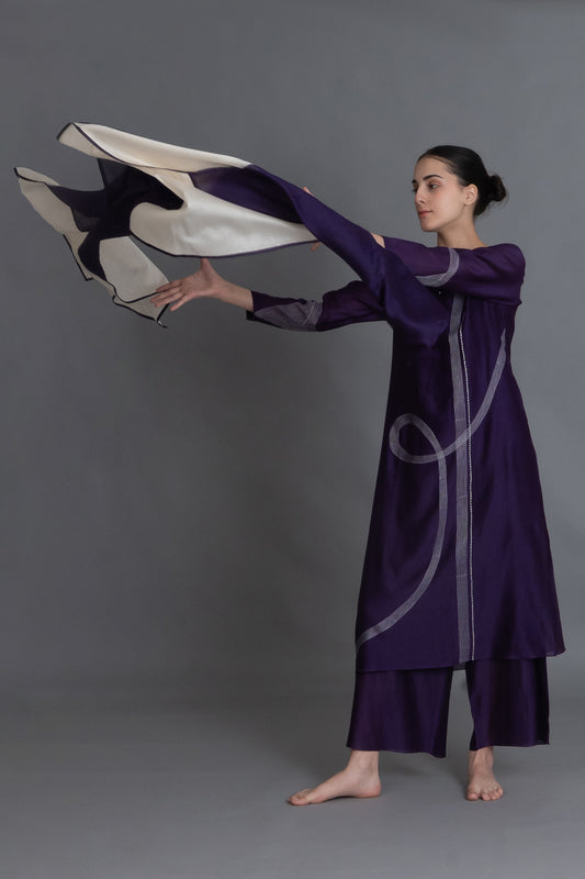 Purple Embroidered Dress Co-ord with Scraff