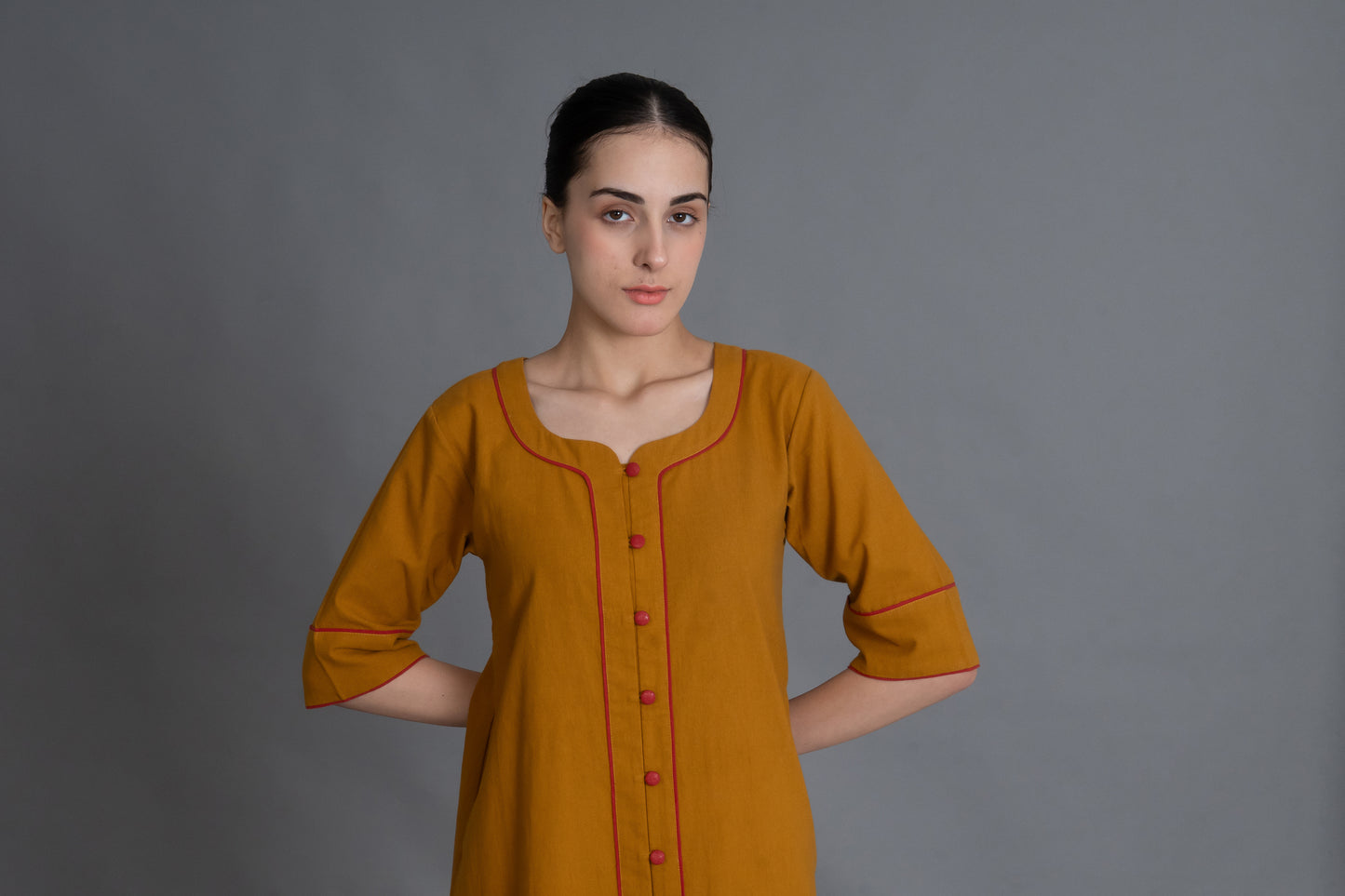 Mustered Round Neck Dress