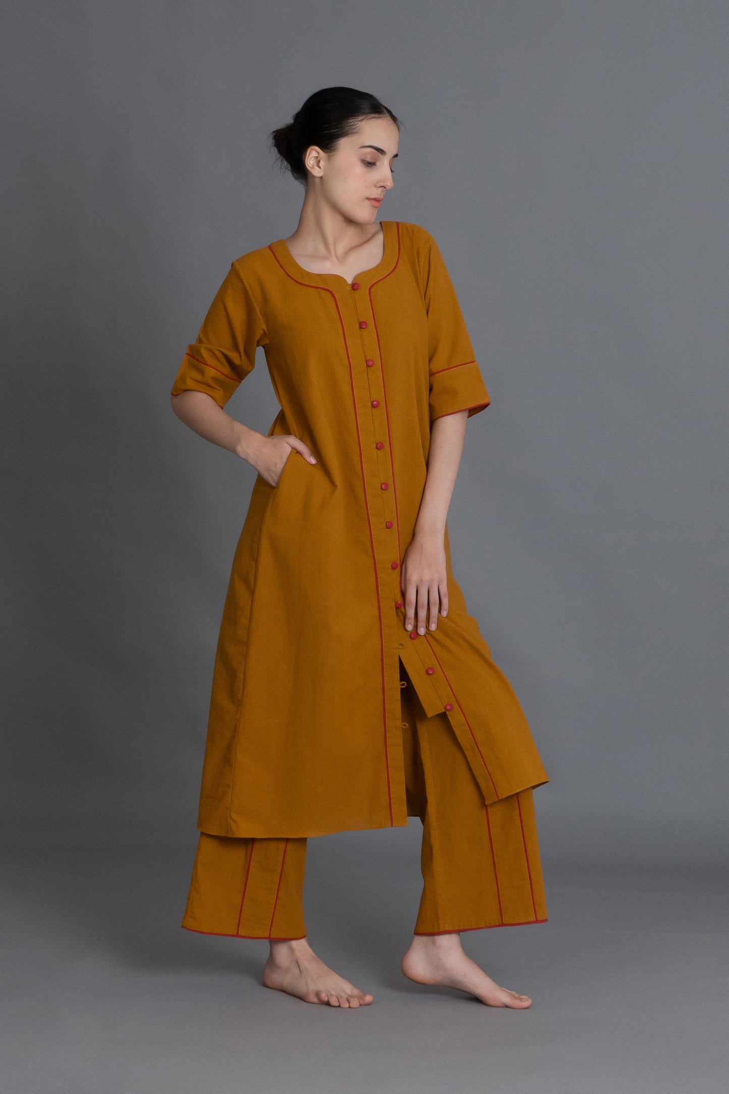 Mustered Round Neck Dress Co-ord