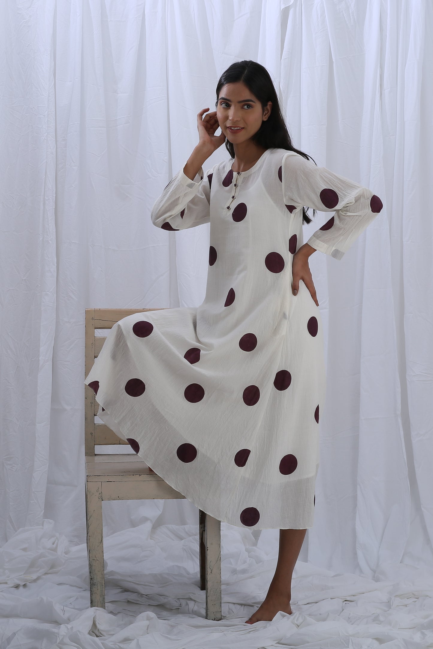 Berry polka round neck Dress