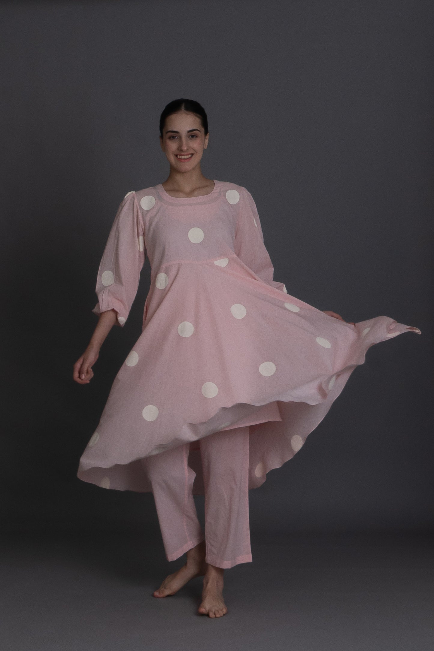 Pastel pink polka Dress Co-ord