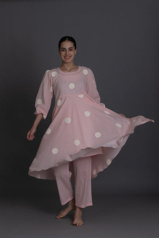 Pastel pink polka Dress Co-ord