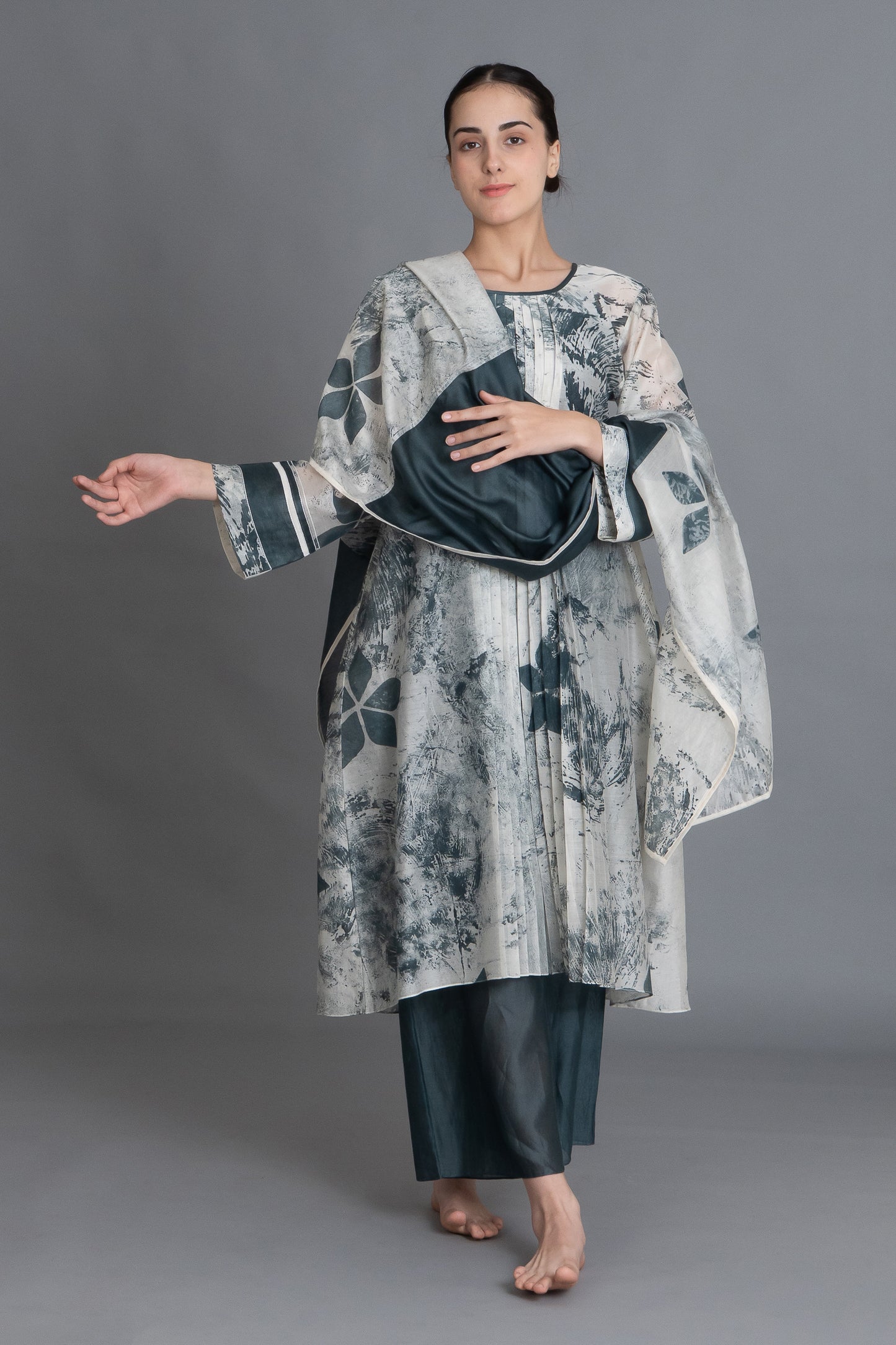 Mint Texture Print Dress Co-ord with Scraff