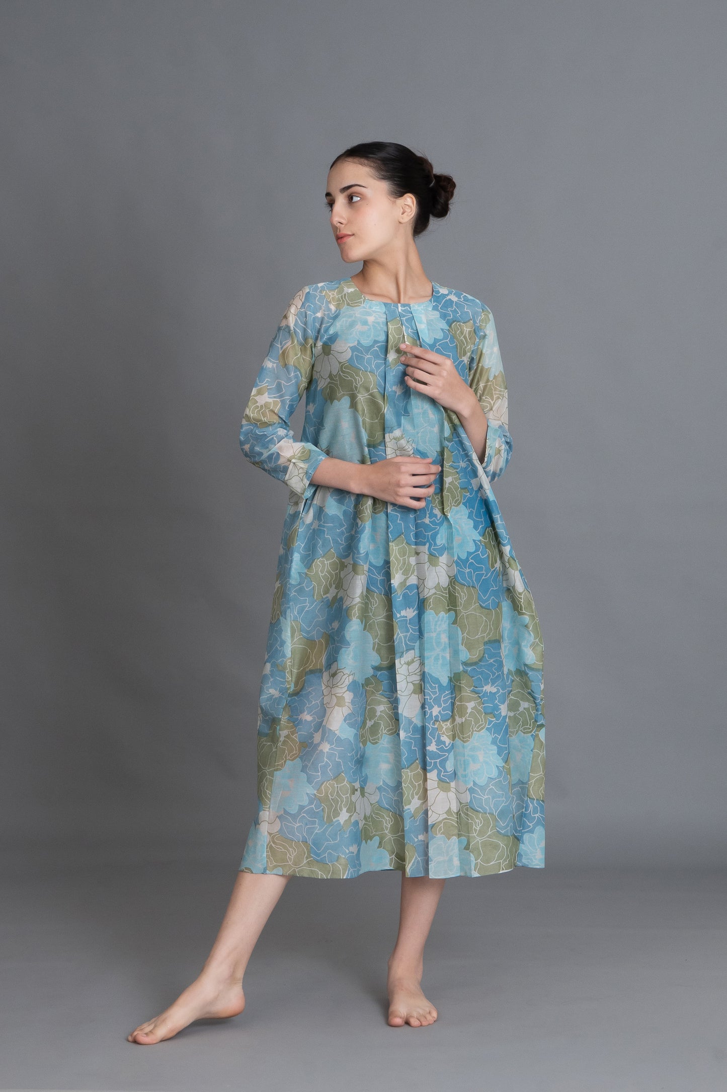 Ocean Blue Floral Print Dress