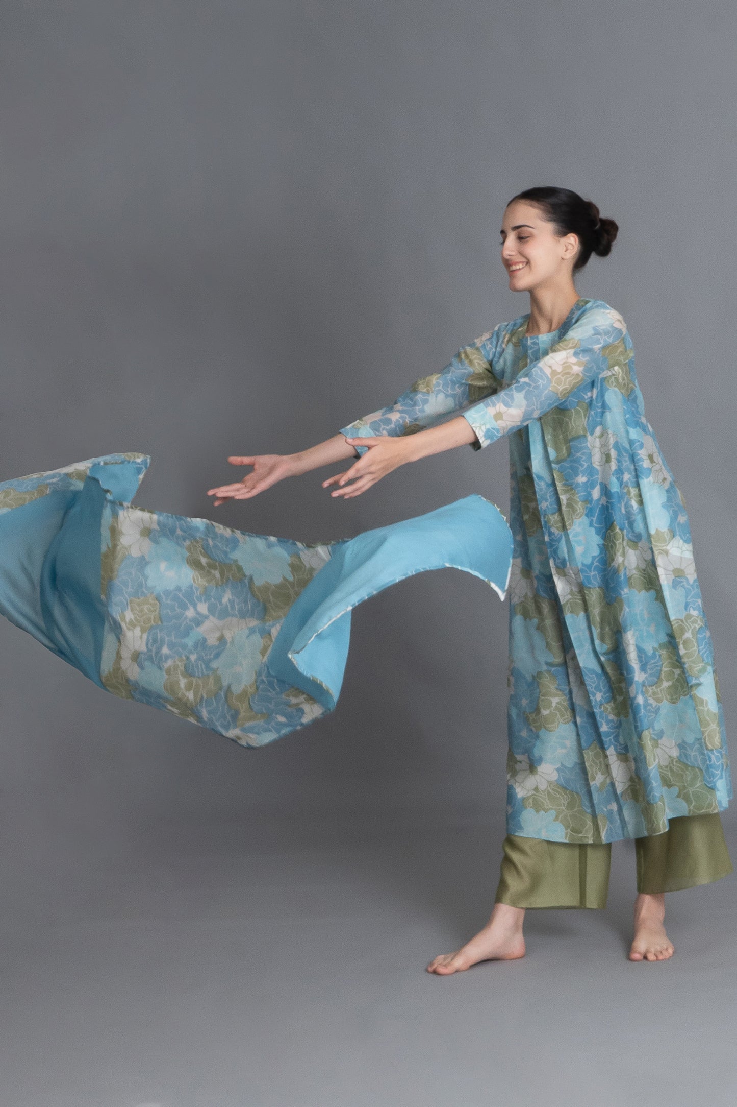 Ocean Blue Floral Print Dress Co-ord with Scraff