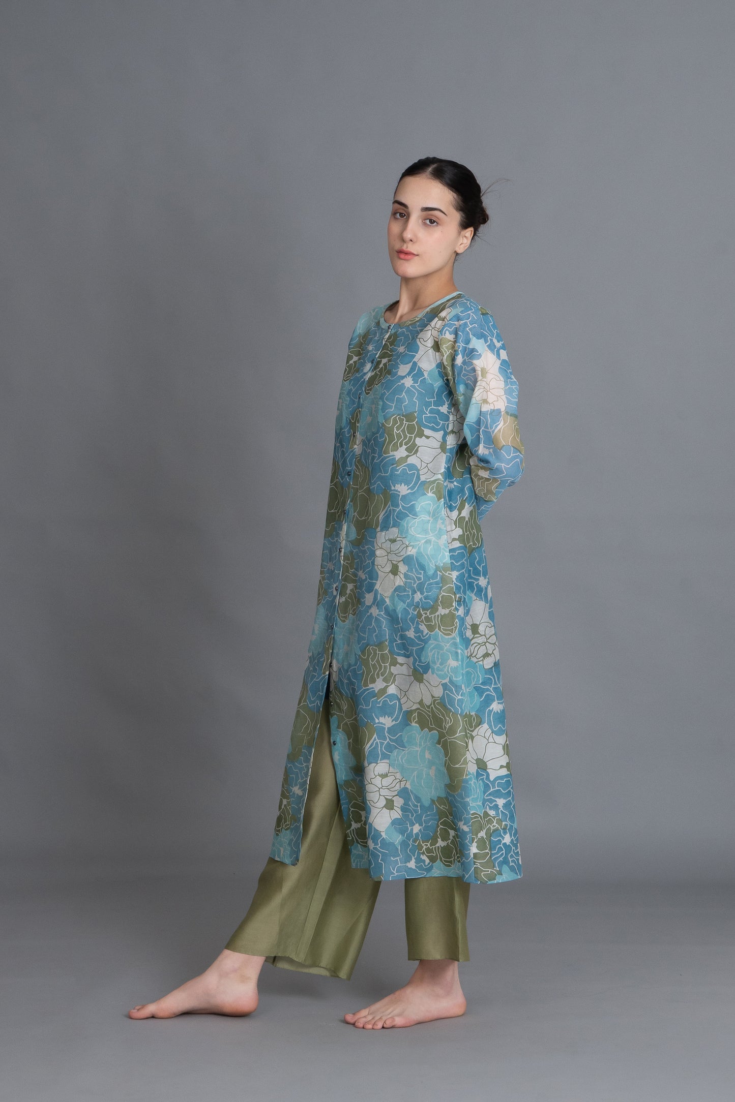 Ocean Blue Floral Print Kurta Co-ord