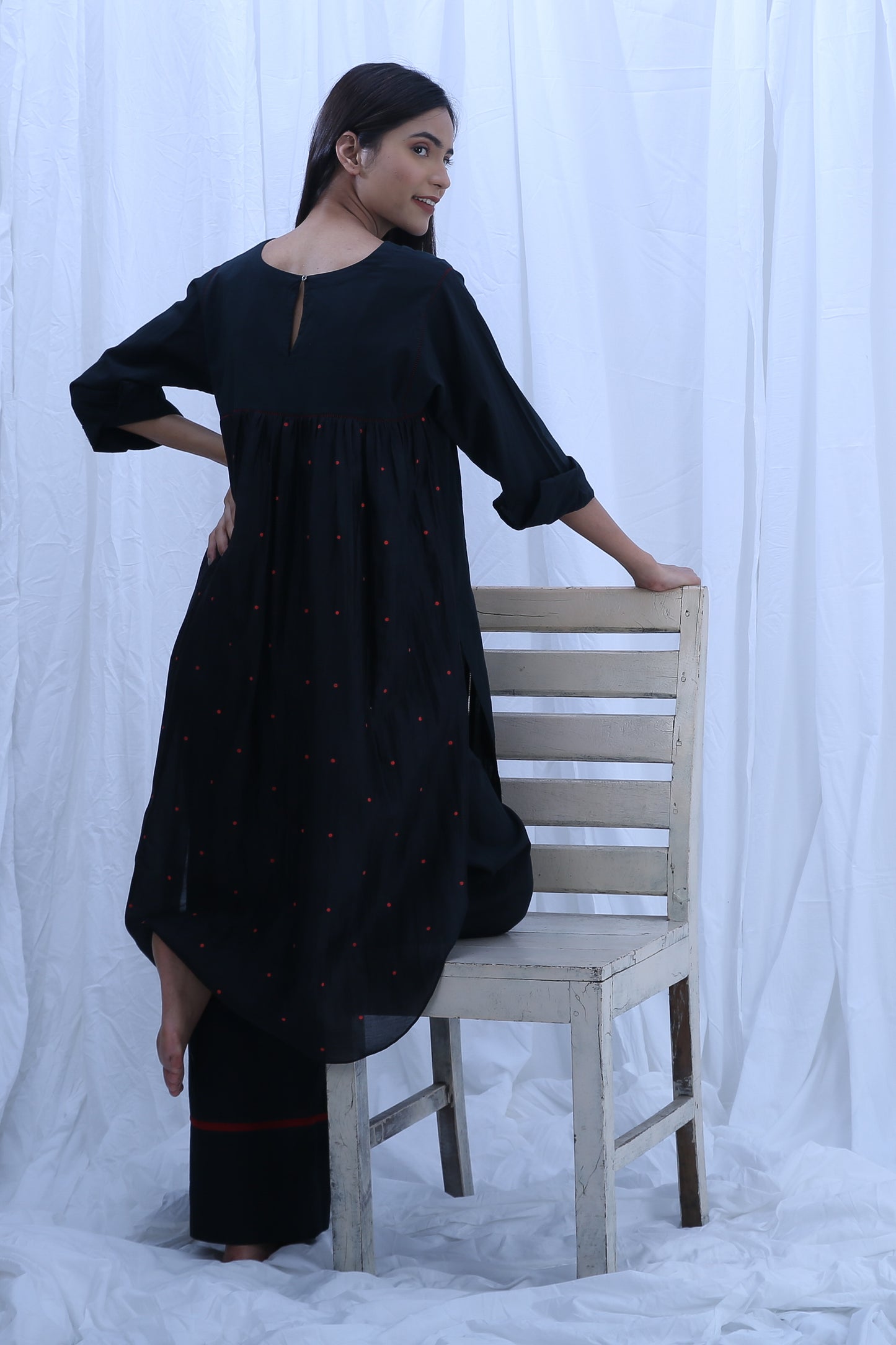 Black Red Dot round neck Dress Co-ord