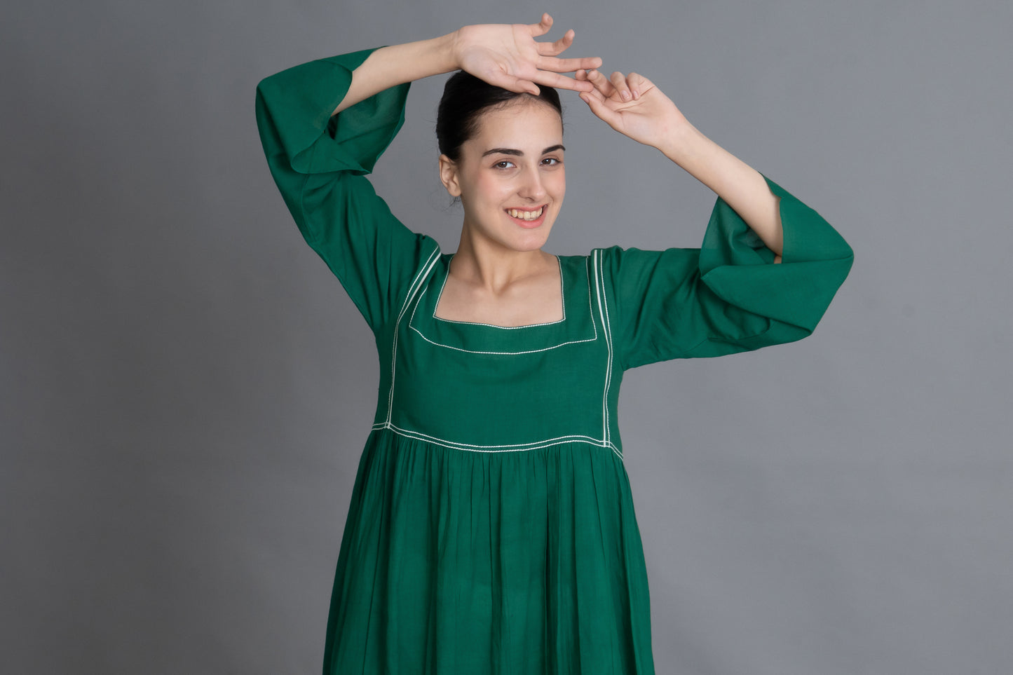 Green Square Neck Dress