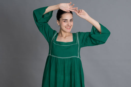 Green Square Neck Dress