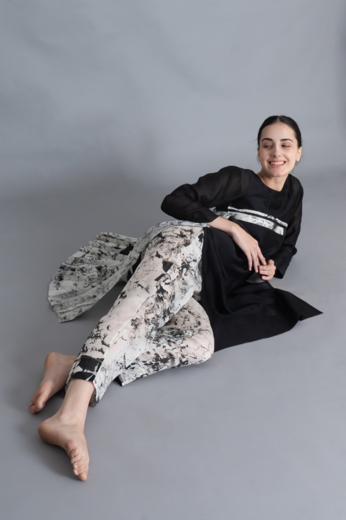 Black Textured Pleated Dress Co-ord